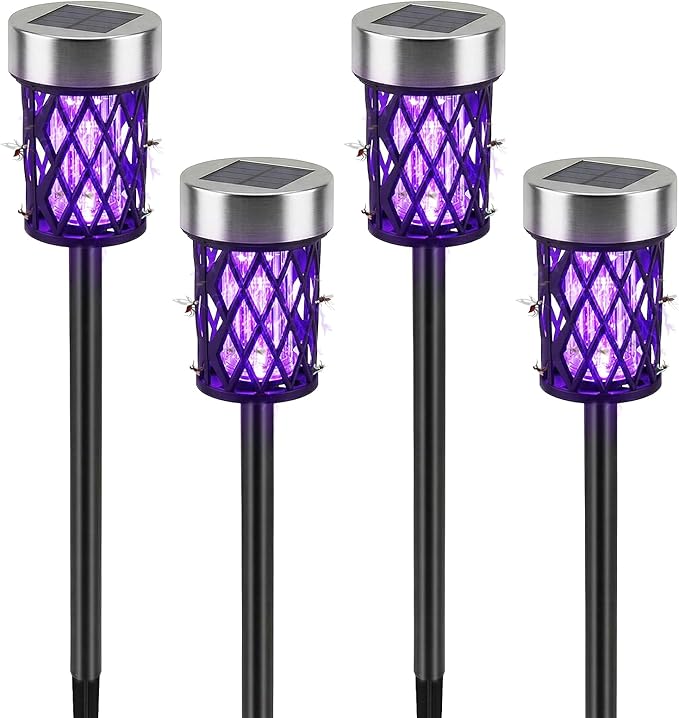 2026 Solar Bug Zapper Outdoor Waterproof Mosquito Repellent Outdoor Patio Mosquito Trap & Killer for Garden Farm Backyard Solar Powered Fly Zapper for Small Flying Insect, Gnats, Flies, Moths (4)