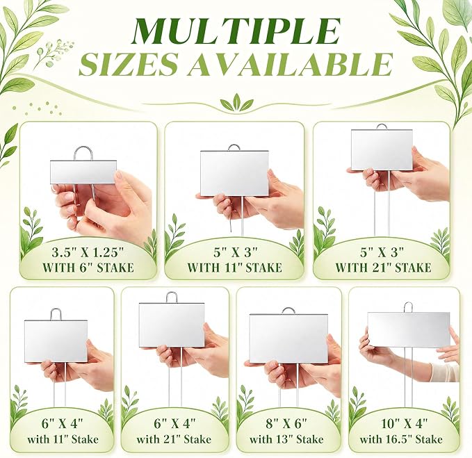 Landhoow 30 Pcs Large Garden Plant Markers Metal Plant Labels Sign 6'' x 4'' with 21'' Stake Weatherproof Waterproof Garden Sign for Outdoor Seedlings Herbs Vegetable Greenhouse, Silver