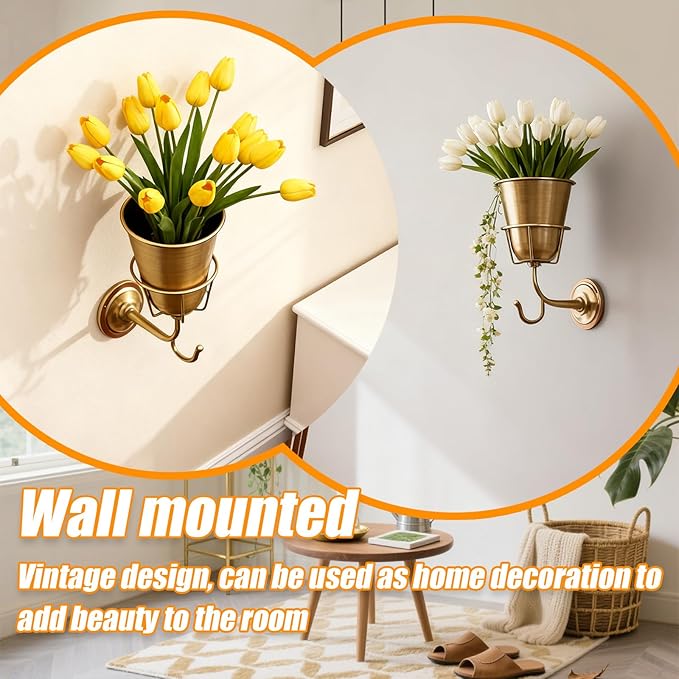 Opal Wall Vessel Gold,Elegant Wall Vessel for Flowers with Hook Wall Mount Planter for Stylish Home Decor