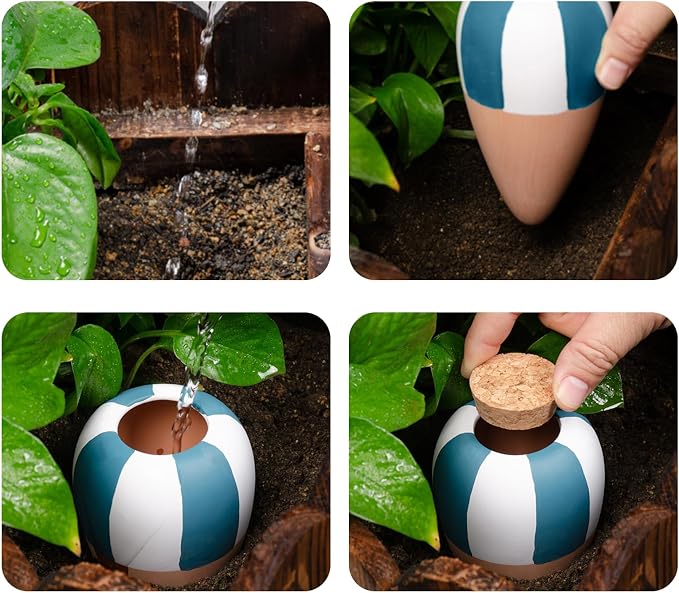 RoseFlower Terracotta Watering Spikes, Self Watering Planter Insert, Clay Watering Spikes, Vacation Automatic Plant Waterer Plant Watering Devices for Indoor Outdoor Home Office Plants