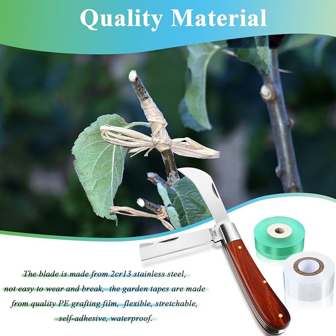 Grafting Gardening Knife for Pruning 2 Grafting Tape Double Blades Garden Knife for Budding Pruning with Plants Repair Tapes Rolls for Floral Fruit Tree
