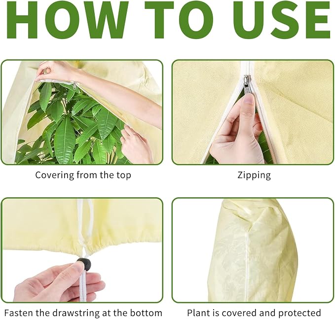 Plant Covers Freeze Protection – 4 Packs 47.2" x 31.5" Thickened Plant Frost Protection Covers, Heavy Duty Winter Plant Covers with Zipper & Drawstring, Reliable Freeze Protection for Outdoor Plants