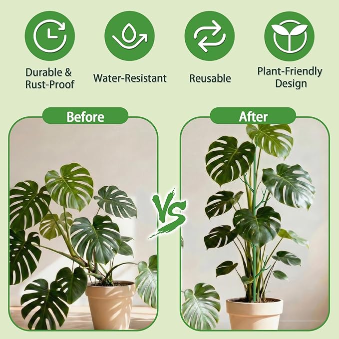 Telescoping Monstera Plant Support Stakes,17.3IN to 43.3IN Detachable Branch Plant Sticks Support Tall for Indoor Outdoor Climbing Plants,Adjustable Length Plant Accessories for Potted Plant-4 Pack