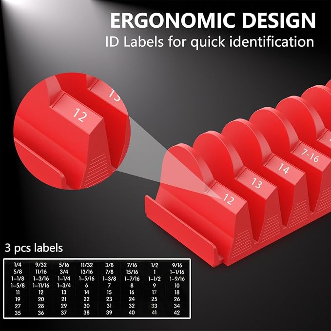 DEHOYI 80 pcs Modular Wrench Organizers for Tool Drawers - Wrench Rack with Metric & SAE Labels, Perfect Tool Storage Holder. Gift for father, brother and boyfriend (Without magnet)