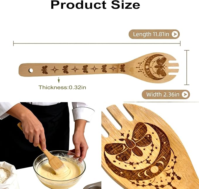 5Pcs Unique Butterfly Print Bamboo Spoon for Cooking - Wooden Spoons with Keychain Butterfly Decor Kitchen Utensils Gifts for Women Mom Couple Wife Hostesses House Warming