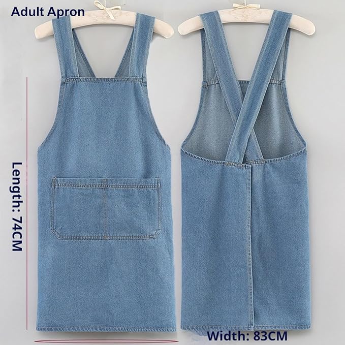 Adult Jour Apron, Lightweight Cotton Apron with Front Pocket, Denim Cross Back Aprons, Durable & Stain-Resistant