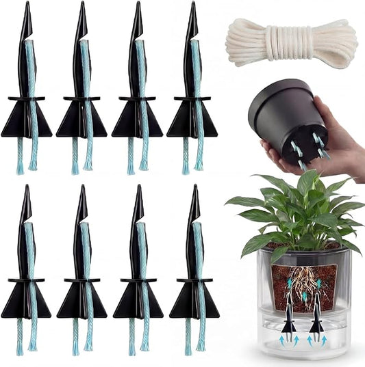 8 Pack Self Watering Spikes for Indoor Outdoor Plants, Automatic Plant Watering Stakes with 32.8ft Capillary Wick Rope, DIY Vacation Waterer for Potted Plant Seedling Garden Pot (Medium)