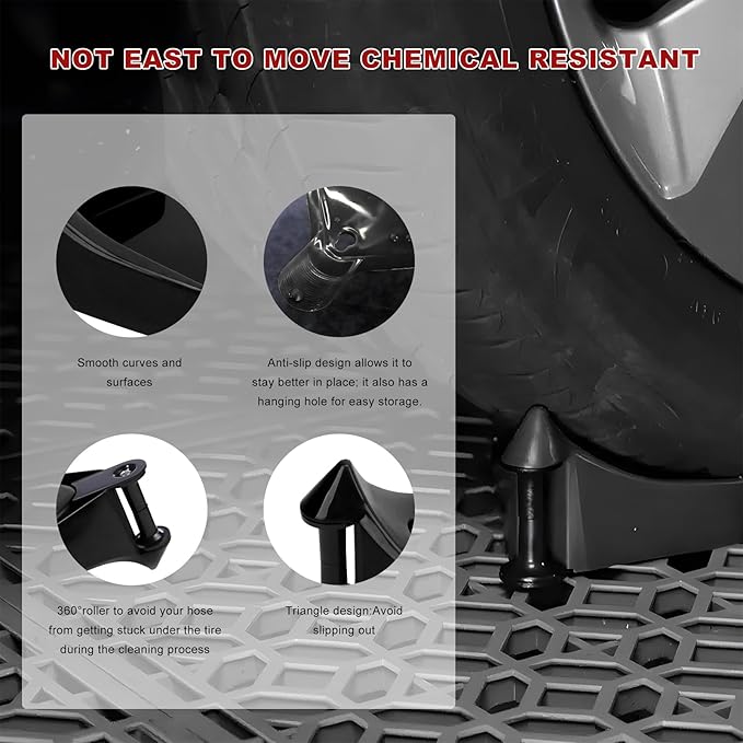 4 PCS Car Hose Guide, Tire Hose Roller Preventing Stucking and Snagging Under The Wheels, Plastic Detailing Tyre Hose Guide Vehicle Washing Tool for Cars Trucks SUVs (Black)
