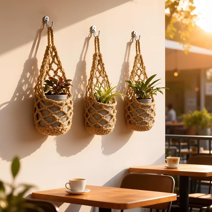 6 Pk Wall Planters for Indoor Macrame Plant Hanger Boho Wall Mounted Flower Baskets Hanging Planter, Plants and Pots are Not Included(Linen Color,5 x 9 Inch、 4 x 8 Inch)