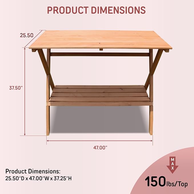 Northbeam Outdoor Potting Bench for Gardening – Cunningham Cedar Outdoor Potting Bench with Storage Shelf – Durable Garden Table for Outdoor Plants – All Weatherproof Potting Table, Easy Assembly