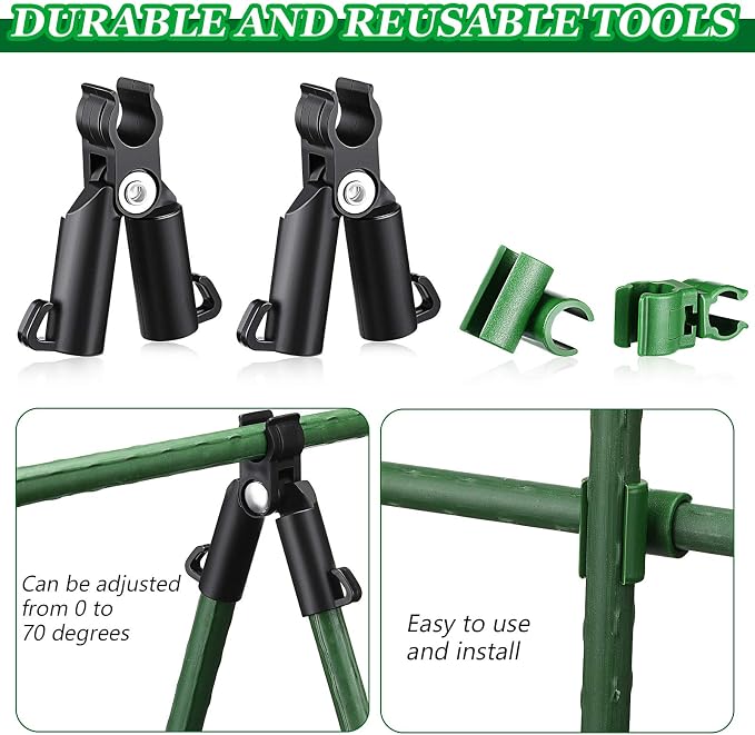 50 Pieces Adjustable Plant Trellis Connector Clip Plastic Connector Stakes Garden Plastic A-Type Connecting Joint Buckle Clip for Gardening Metal Steel Plant Supports (11 mm)