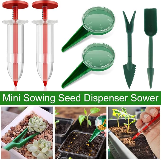 6Pcs Mini Sowing Seed Dispenser, Seed Planter Tool Small Seed Spreader Manual Seedlings Dibber and Widger Set Handheld Seed Planter Garden Seed Planter Mini Hand Spreader Seed Sower Tool for Seeds