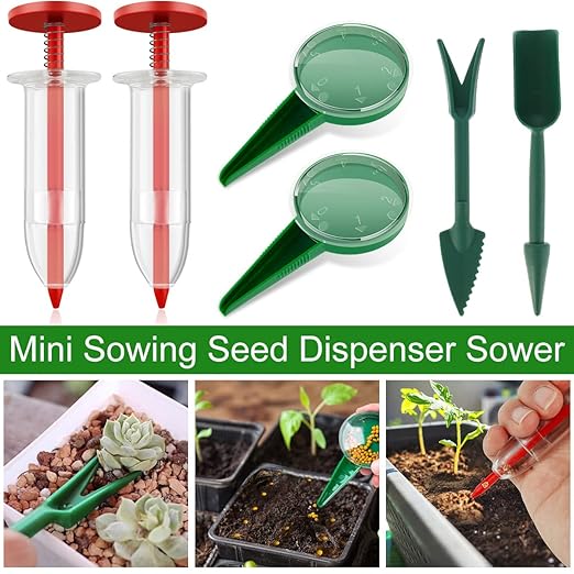 6Pcs Mini Sowing Seed Dispenser, Seed Planter Tool, Handheld Seed Planter, Seed Sower Tool, Reusable Seedlings Dibber and Widger Set with Seedlings Dibber Widger for Spreading