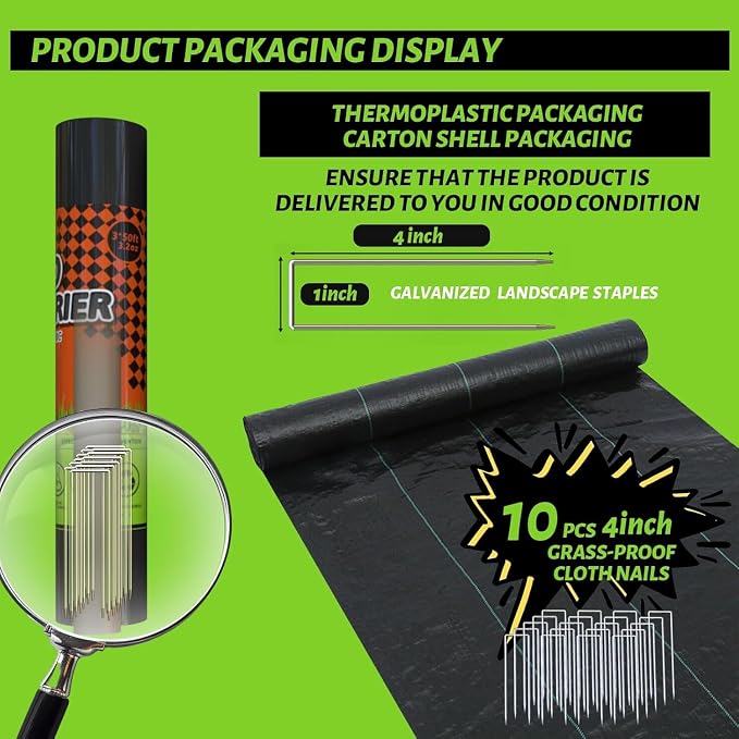 3x50FT Weed Barrier Landscape Fabric Heavy Duty, 3.2oz Durable Geotextile Fabric, Block Gardening Ground Cover Weed Mat, Weed Control Garden Cloth for Landscaping, French Drains, Yard Driveway