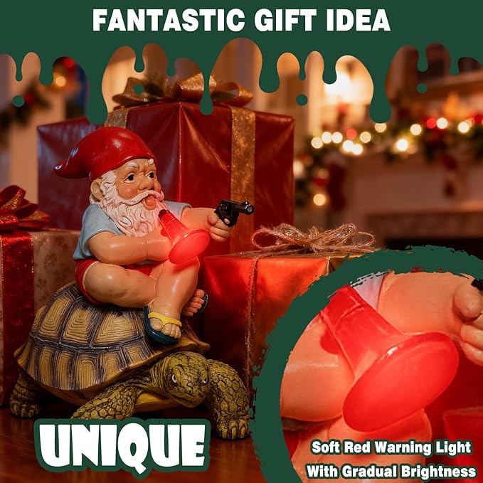 Funny Garden Gnomes Tortoise Decorations for Yard Statue with Solar Lights Outdoor Sculpture Decor