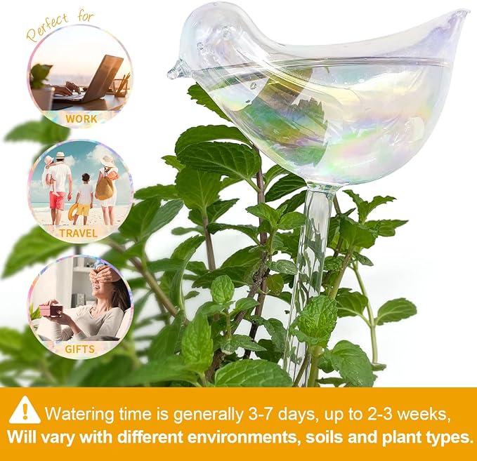 KiKiHeim 2Pcs Plant Watering Globes, Colorful Glass Plant Self Watering Devices, Bird Shape Self Watering Globes, Water Bulbs for Indoor Plants