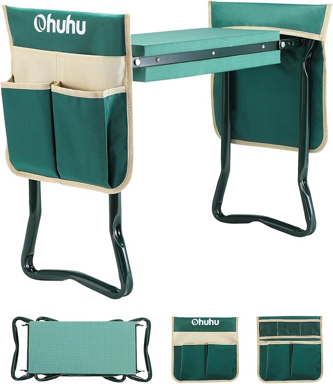Ohuhu Garden Kneeler and Seat Heavy Duty, Upgraded Gardening Stool with Thicker Wider EVA Foam Kneeling Pad Foldable Garden Bench with 2 Large Tools Pouches, Gardening Gifts for Women Mom Men Seniors