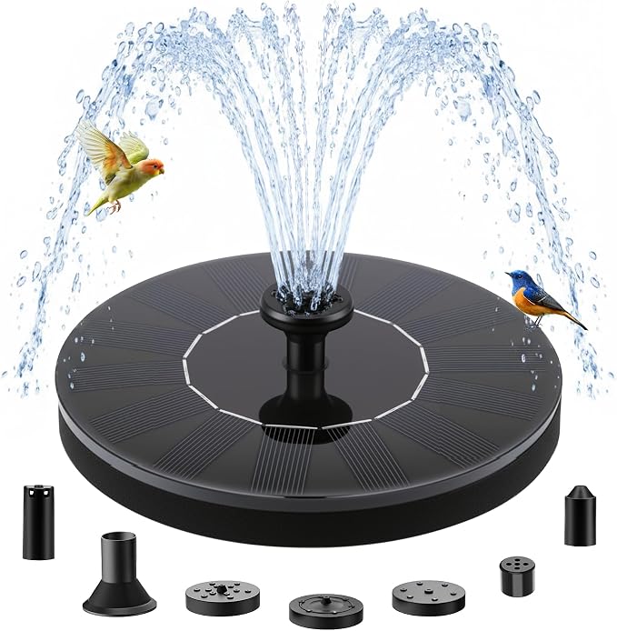 Solar Fountain, Floating Solar Water Pump with 6 Nozzles & 4 Fixed Pipes, Solar Fountain for Bird Bath, Garden, Pond, Pool