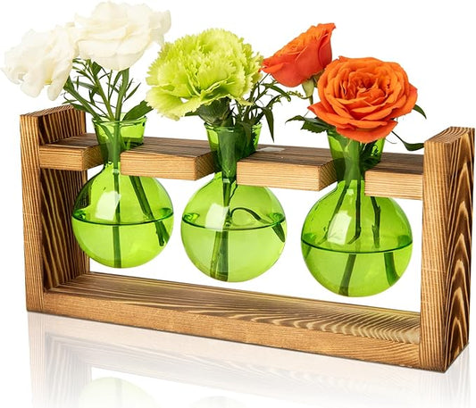 XXXFLOWER Glass Plant Terrarium Propagation Station, Gifts for Mom Plant Lovers Wife Daughter, 3 Bulb Glass Vase Plant Terrarium Tabletop for Hydroponics Home Office Indoor Decor (Green)