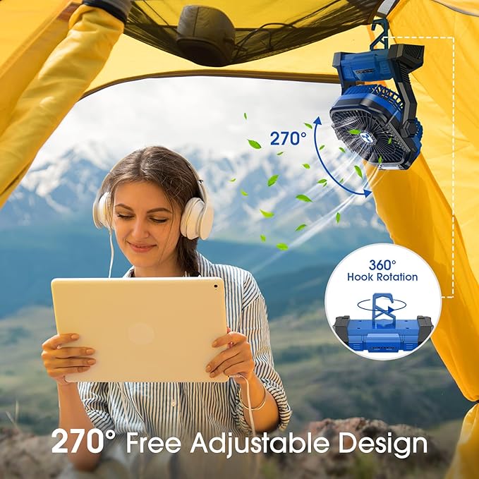 Portable Fan Rechargeable, Cordless Battery Powered Fan with LED Lantern 20000mAh Battery Operated for Travel Bedroom Home Camping Tent Office Beach Desk Picnic Barbecue Fishing Table