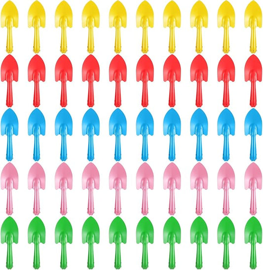 50 Pcs Mini Colorful Metal Hand Shovel 7.87 x 2.56 Inch Mini Trowel Set Garden Tools Small Garden Shovels for Digging Gardening Soil Planting Transplanting Women Men, 5 Colors