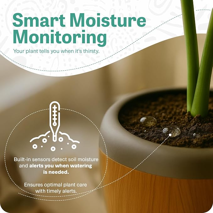 Smart Robotic Planter for 4” Potted Plants- Faux Woodgrain| Interactive Moving & Dancing Flowerpot with Bluetooth Speaker | Touch Responsive for Real Indoor Plants | Custom Voice Record