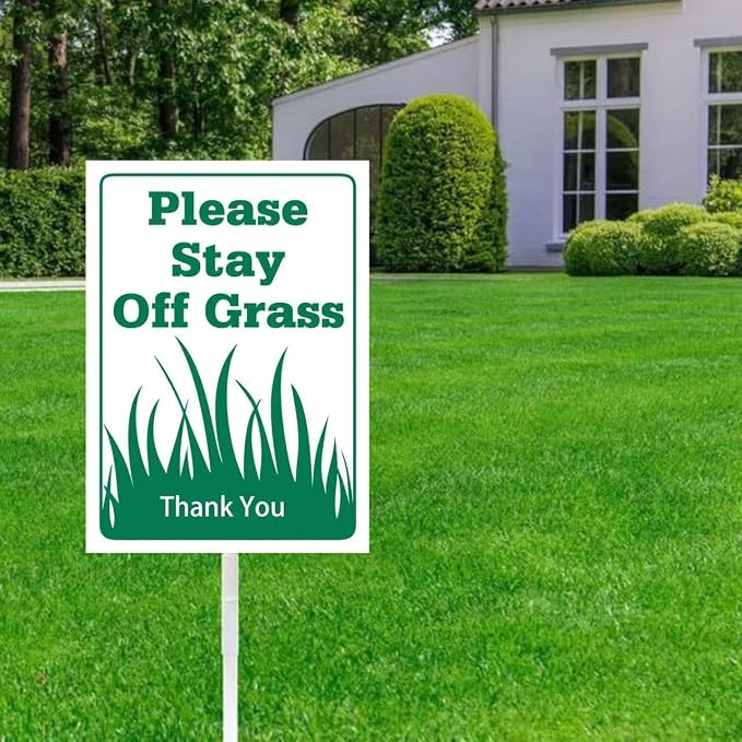 New Grass Growing Please Keep Off Yard Sign With Stake,Stay Off Grass Reflective Aluminum Lawn Signs Rust Free Garden Signs (8x12in)