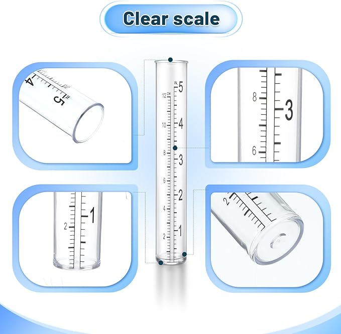 Larrel 2 Pcs Plastic Rain Gauge Replacement Tubes, 5.31inx0.91in/13.5cmx2.3cm Clear Practical Outdoor Rain Gauges with Dual Scales Outdoor Rains Gauges for Outdoors Garden Yard Home Using