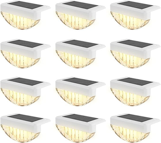 VOLISUN 12 Pack Solar Deck Lights Outdoor, Warm White LED Solar Step Lights for Outside, Waterproof Fence Light for Patio, Deck, Stairs, Yard, Pool and Porch (White)