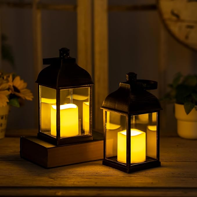 Wedding Decor Bronze Lanterns: 6 Pcs LED Flameless Decorative Indoor Outdoor Rustic Candle Holder Bulk for Tables Centerpieces