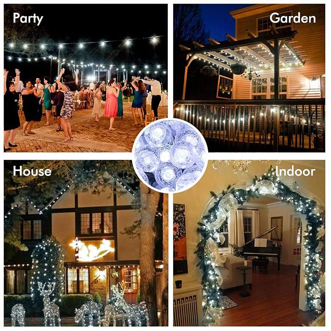 Metaku Outdoor String Lights Battery Operated 16.4ft 50LED Fairy Lights with Remote Waterproof Indoor Outdoor Hanging Globe Decorative for Patio Gazebo Bistro Garden Balcony