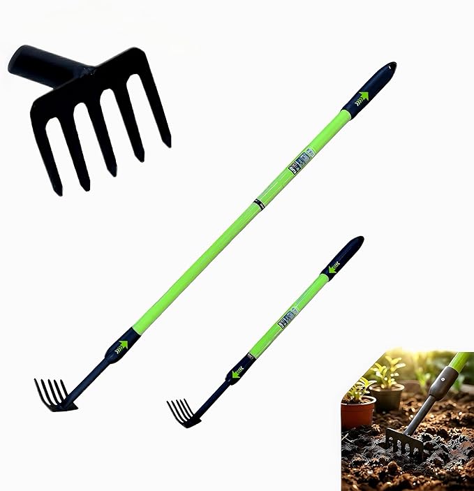 Garden Rake,Small Rake for Gardening with Telescopic Handle (27-40"),Mini Metal Hand Rake for Tight Spaces,Yard Flower Beds,Elderly Friendly Ergonomic Weed Rakes Garden Tools for Lawn Weeding 1 Piece