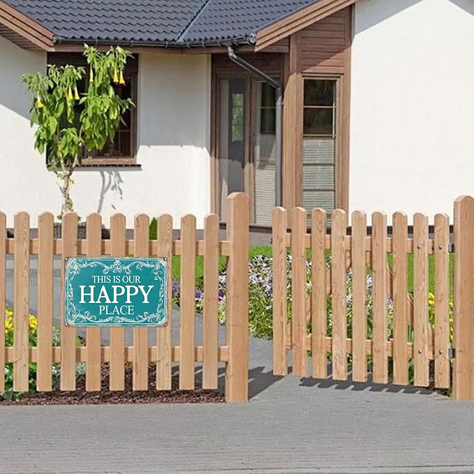 Funny Sign This Is Our Happy Place Metal Tin Sign Retro Wall Decor for Kitchen Cafe Garage Bar Garden Bedroom 12×8 Inch
