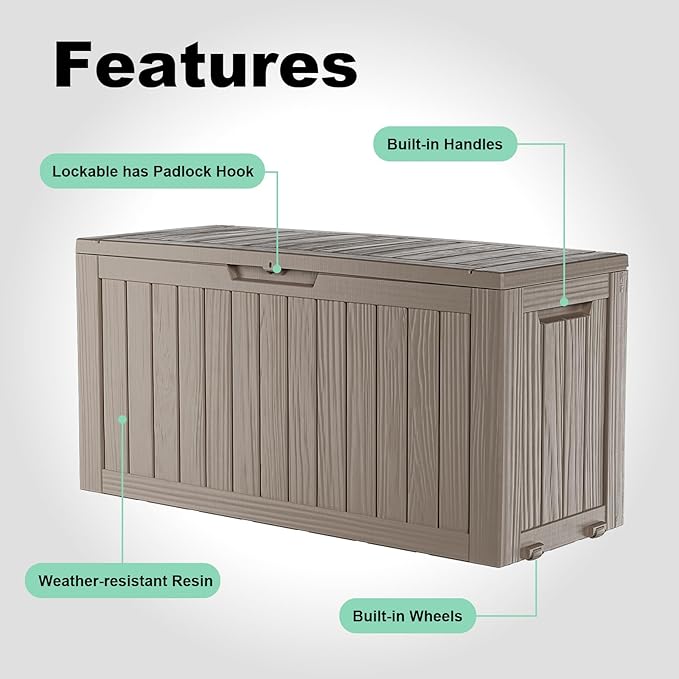 EasyUp 92 Gallon Reinforced Resin Deck Box – Waterproof & UV-Resistant Outdoor Storage, Large Capacity Patio Storage Bin for Furniture Cushions, Throw Pillows, Garden Tools, Pool Floats, Gray