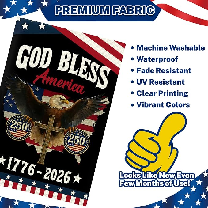 250 Anniversary Usa Garden Flags for Outside, 250 Anniversary USA Flag 1776-2026 God Bless America Commemorative Patriotic Banner with Eagle Design Yard Sign 4th of July Decorations Double-Sided Waterproof 250 Year American Flag 12x18 Inch