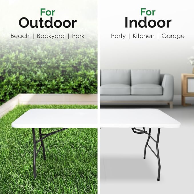 EconoHome White 6ft Folding Table with Handle | Heavy-Duty Foldable Table | Portable Table for Indoor & Outdoor Use | Perfect for Events, Camping, Parties, Dining & More