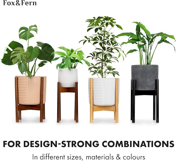 Fox & Fern Bamboo Plant Stand — 8 Inch Fixed Size Mid Century Plant Stand for Indoor Pots (Not Included); Raised Flower Pot Holder for Indoors; Plug In Design; Two Height Options - Bamboo