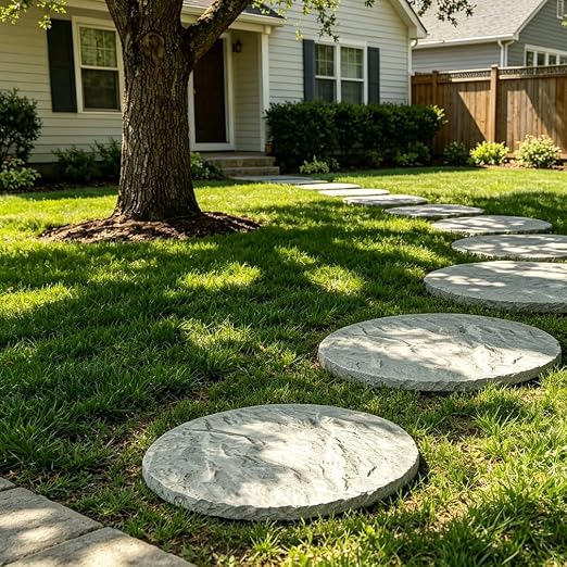 8PCS Stepping Stone & Flagstone Mold Set, Reusable 11.8inch Concrete Paver Molds + 2PCS Flexible Rock Texture Stamps, Garden Outdoor Walkway DIY Paving Craft Stones/Cement Not Included