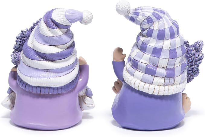 Hodao Set of 2 Lavender Gnome Figurines - Spring Decor for Bathroom, Shelf, Tiered Tray Patios, and Garden, Gift for Mom Friends Housewarming