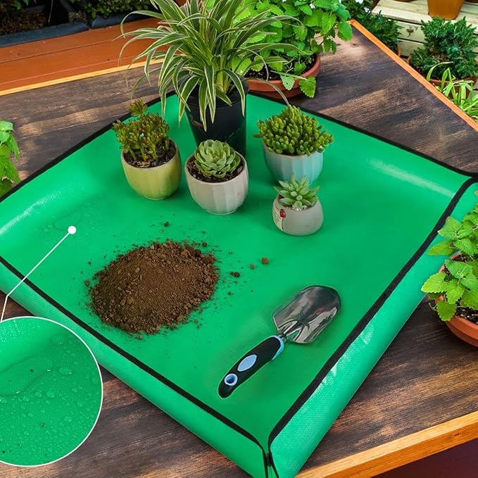 Extra Large Reusable Repotting Mat 40x40 Inch（100x100cm）- Waterproof Plant Transplant Mat for Indoor Gardening,Green