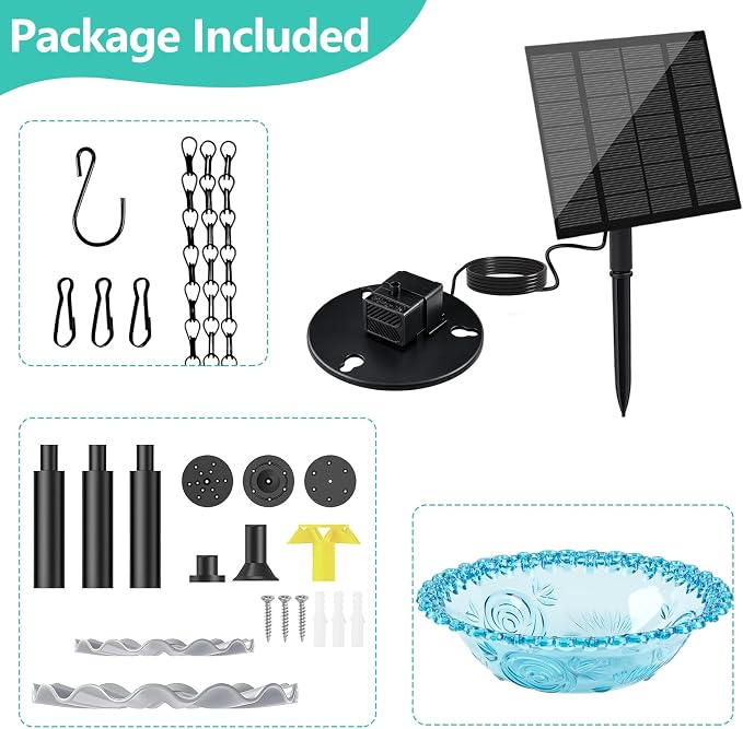 Solar Hanging Bird Bath Fountain, Solar Powered Cascading Water Fountain, Outdoor Hanging Bird Bath with Solar Fountain for Garden, Patio, Backyard