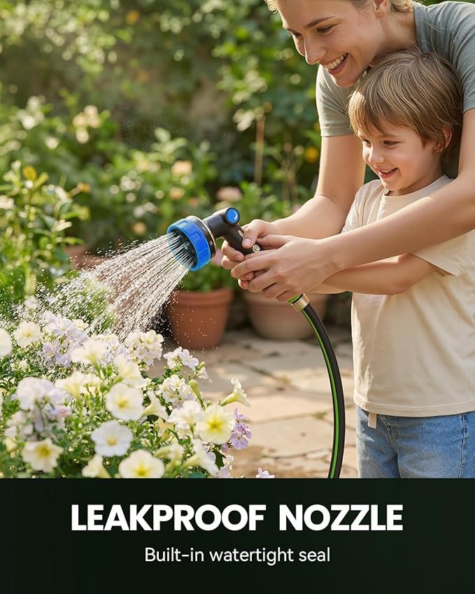 RAINPOINT Garden Hose Nozzle Heavy Duty - 100% Metal Thumb Control Spray Nozzles for Garden Hose High Pressure, 10 Patterns Water Hose Nozzle for Car Wash, Watering Lawn and Pets, Blue