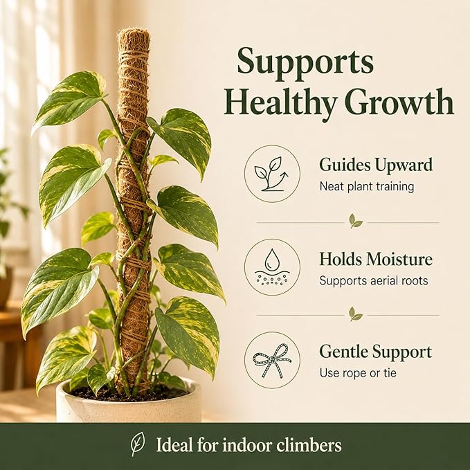 Moss Pole Monstera Plant Support, 2 Pack 28 inch Bendable Plant Support for Indoor Climbing Plants, Heavy-Duty Plant Trellis with Jute Rope & Straps