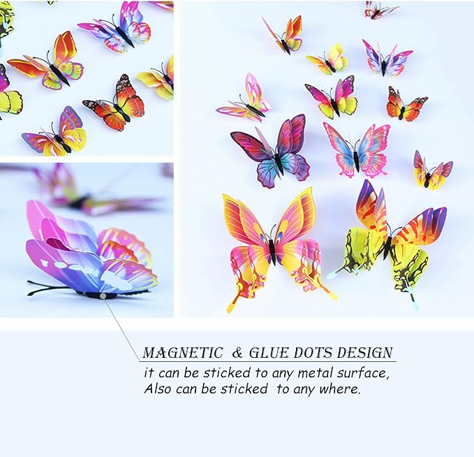 OPSEAM Butterfly Wall Decor 24/48 PCS, 3D Butterflies Stickers for Party Decorations with Magnets(Multiple Colour, 48)