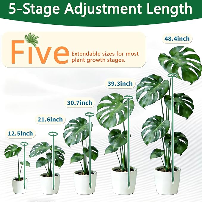 Telescoping Monstera Plant Support Stakes, 12.5IN to 48.4IN Adjustable Length, Extendable Plant Stakes for Indoor Plants, Premium Stainless Steel Material Plants Sticks for Orchids, Tomatoes- 7Pack