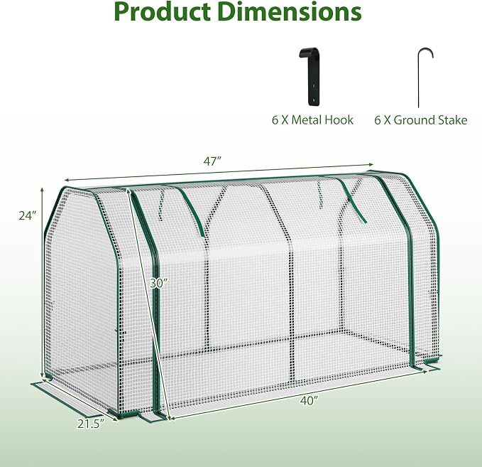 Giantex Mini Portable Greenhouse - for Raised Garden Bed, 47''x21.5''x24'' Outdoor Greenhouses with PE Cover, Roll-Up Zipper Door, Waterproof Plant Shelter for Garden Patio Lawn Vegetables & Flowers