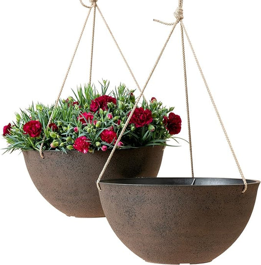 LA JOLIE MUSE Large Hanging Planters - 13 Inch Flower Pots Outdoor Indoor, Hanging Garden Planters Set of 2, New Iron Color