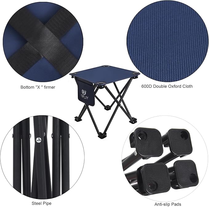 Opliy Camping Stool 2 Pack,13.5 Inch Portable Folding Stool for Outdoor Gardening and Beach Hiking Fishing,Foot Stool with Carry Bag (Blue)