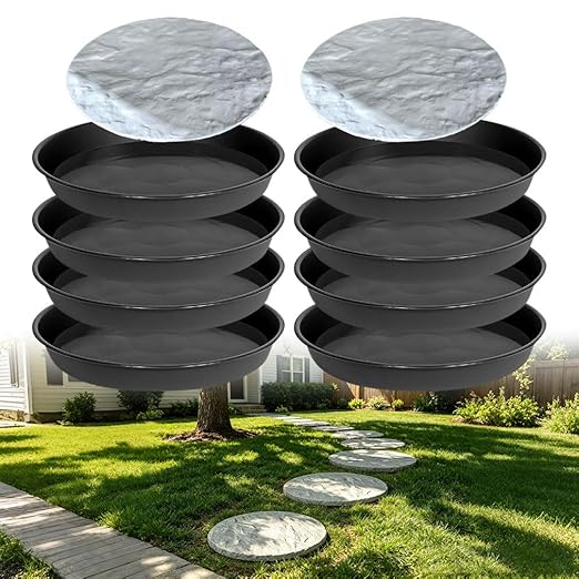 8PCS Stepping Stone & Flagstone Mold Set, Reusable 11.8inch Concrete Paver Molds + 2PCS Flexible Rock Texture Stamps, Garden Outdoor Walkway DIY Paving Craft Stones/Cement Not Included