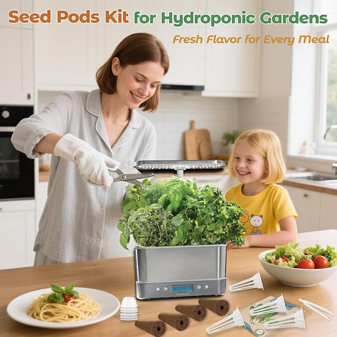 Herb & Salad Seed Pods Kit Hydroponic - 12 Refill Grow Pods with 6-Packet Seeds of Basil, Cherry Tomato, Mini Cucumber, Lettuce, Spinach & Parsley, Compatible with All Hydroponics Growing Systems